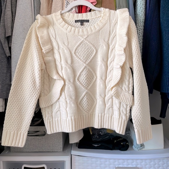 Sweaters - Ivory Ruffle Boho Cable Knit Sweater